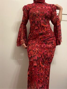 Misa Los Angeles Red & Pink Abstract Print Maxi Dress